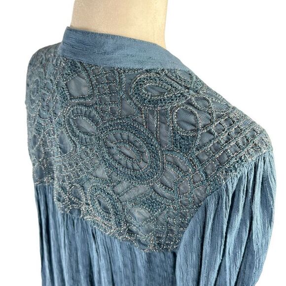 Free People Blue XSmall V-Neck Long Sleeves Canyon Rose Peasant Blouse women’s b - Picture 11 of 13